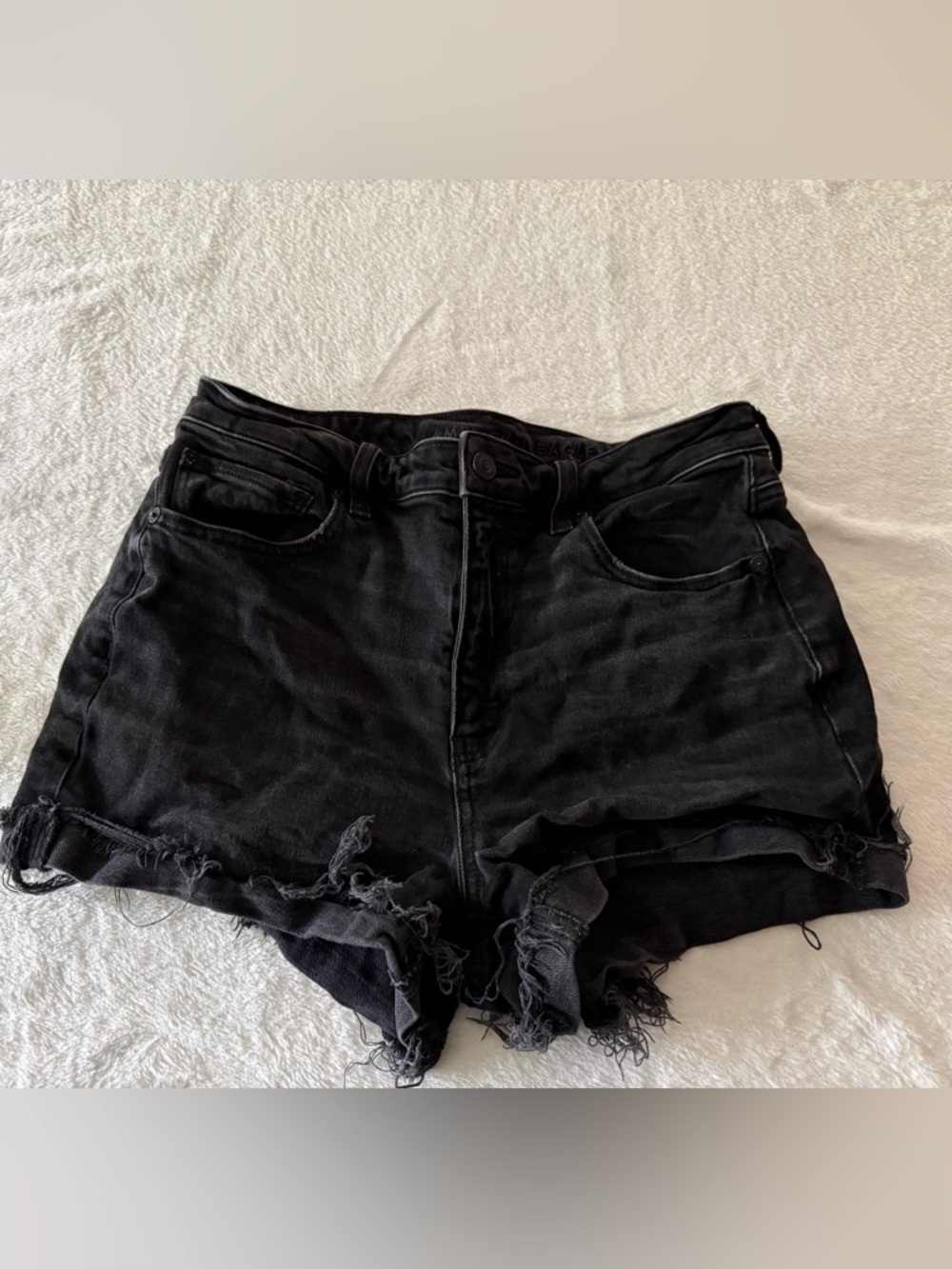 American Eagle Frayed Cuffs Black Denim High Rise Stretch Shorts 6